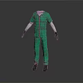 Stylish Green Jumpsuit With White Long Sleeve Inner Layer Black Gloves And Black Shoes