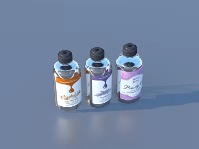 Three Balsamic Vinegar Bottles With Colorful Labels For Kitchen Condiment Use 3d model