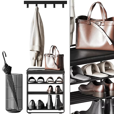 Modern Multi Functional Entryway Shoe Rack With Cushioned Seat Multi Layers And Handbag Storage Space 3d model
