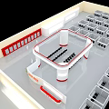 Modern Exhibition Booth Design With Red White Elements And Open Layout 3d model