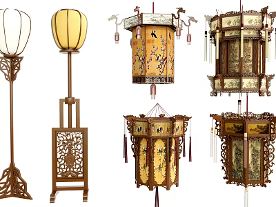 Traditional Chinese Outdoor Lights With Lantern Style Wooden Carving And Ornate Design 3d model