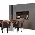 Modern Dining Table Set With Round Table Brown Chairs And Grey Cabinets Kitchen Appliances 3d model