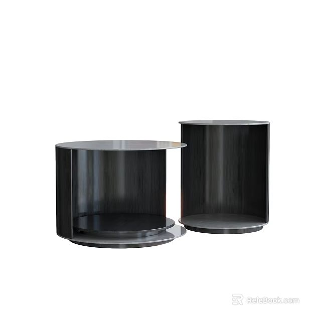 Modern Black Round Coffee Tables Set of Two With Minimalist And Sleek Design 3d model 