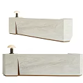 Modern Reception Desk With Marble Textured Surface Wooden Base And Table Lamp
