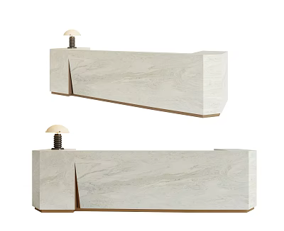 Modern Reception Desk With Marble Textured Surface Wooden Base And Table Lamp 3d model