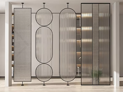 Stylish Modern Room Dividers With Vertical Slats And Circular Cutouts For Interior Design 3d model