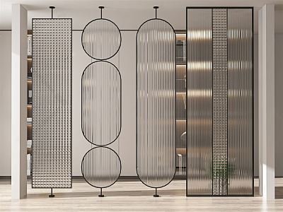 Modern partition striped glass screen partition 3d model