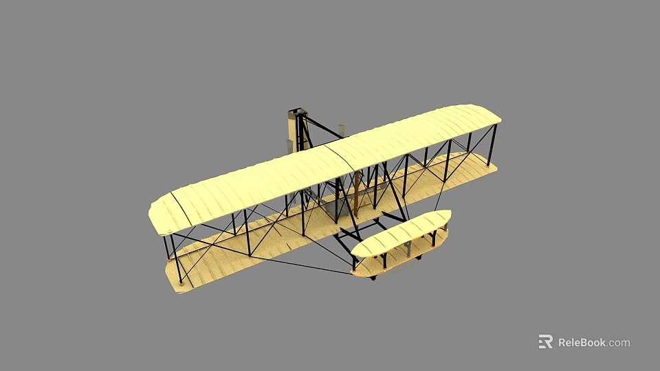 Wooden Biplane Passenger Plane Model With Double Wings And Framework Structure 3d model