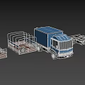 3D Rendered Blue Trucks With Various Trailer Types Including Flatbed Caged And Enclosed