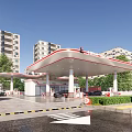 Modern CNPC Gas Station With Red Accent Canopy Parked Vehicles And High Rise Buildings