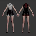 Fashionable Women Dresses On Mannequins With White Black And Red Color Styles And High Heels