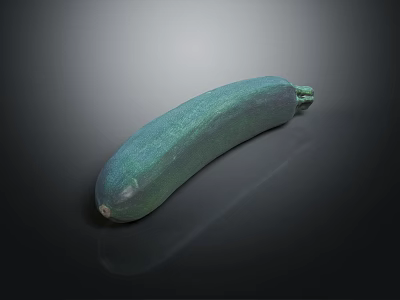 Fresh Long Green Zucchini Lying On Dark Shiny Surface With Reflective Background 3d model