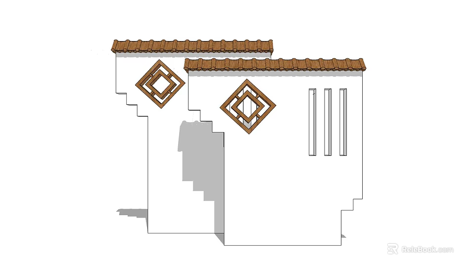 Traditional Feature Wall Design With Brown Tiled Roof Diamond Shaped Decorations And White Surface 3d model 
