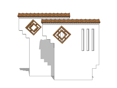 Traditional Feature Wall Design With Brown Tiled Roof Diamond Shaped Decorations And White Surface 3d model