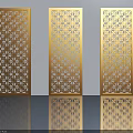Three Decorative Golden Hinged Doors With Intricate Pattern Surface Design 3d model