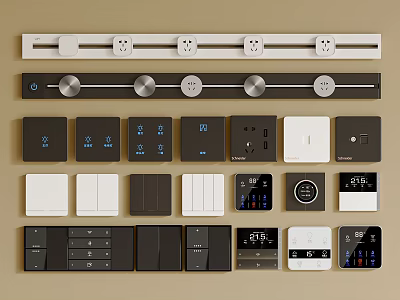 Modern Home Switch Panels With Various Designs Colors And Functional Control Styles 3d model