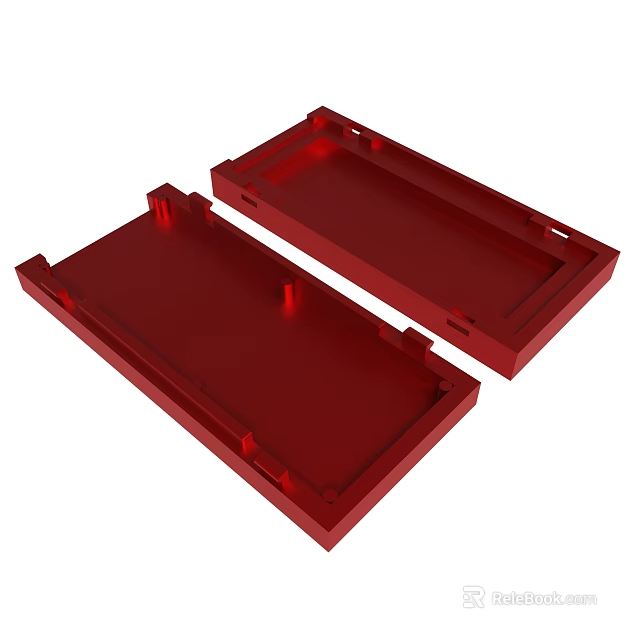 Two Red Rectangular Plastic Trays With Raised Edges For Storage Use 3d model 