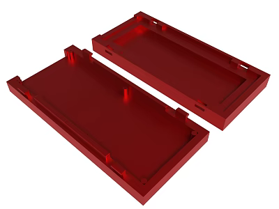 Two Red Rectangular Plastic Trays With Raised Edges For Storage Use 3d model