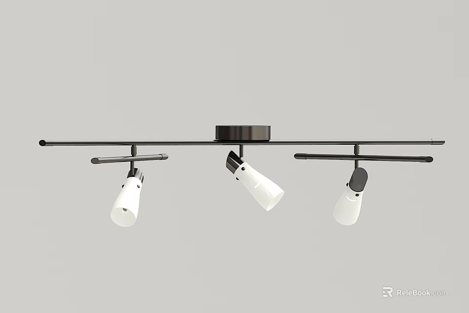 Modern Adjustable Ceiling Light With Black Bar And White Lampshades 3d model 