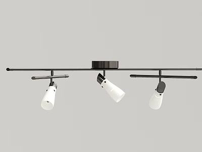 Modern Adjustable Ceiling Light With Black Bar And White Lampshades 3d model