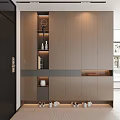 Modern Entryway Hallway With Wooden Storage Cabinets Decorative Shelves And Ambient Lighting
