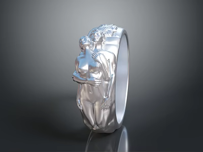 Elegant Sterling Silver Ring With Intricate Carved Female Figures Fashion Accessory 3d model