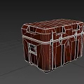Sturdy Red Crate With Metal Clasps Worn Surface And White Logo