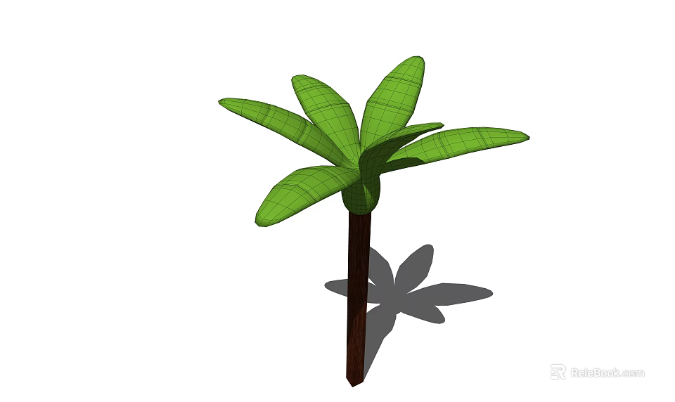 Tropical Tree with Large Green Leaves and Dark Trunk Casting Shadow 3d model 