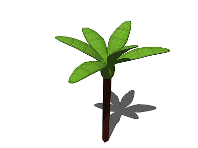 Tropical Tree with Large Green Leaves and Dark Trunk Casting Shadow 3d model
