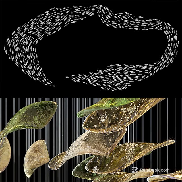 Artistic Decorative Lights With Black White Dotted Circular And Green Gold Leaf Shaped Elements 3d model 