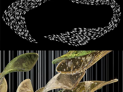 Artistic Decorative Lights With Black White Dotted Circular And Green Gold Leaf Shaped Elements 3d model