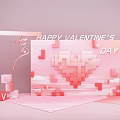 Pink Valentine's Day Decoration With Pixel Heart And Happy Valentine's Day Text