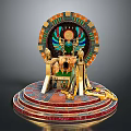 Egyptian Themed Decorative Throne With Colorful Circular Backdrop Golden Armrests And Multi Tiered Steps