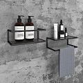 Modern Bathroom Accessories With Black Wall Mounted Shelves Toiletries And Towel