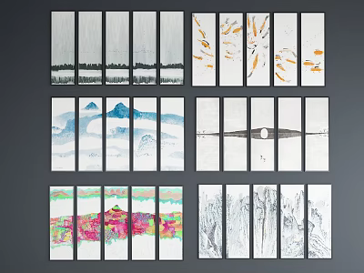Multi Panel Landscape Paintings With Various Natural Elements And Abstract Styles 3d model