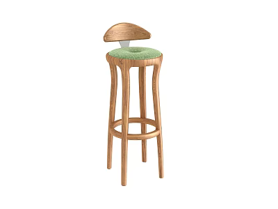 Modern Wooden Bar Stool With Green Padded Seat And Curved Backrest 3d model