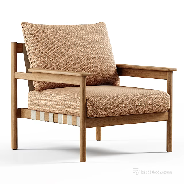 Modern Leisure Chair With Light Brown Upholstered Seat And Wooden Frame 3d model 