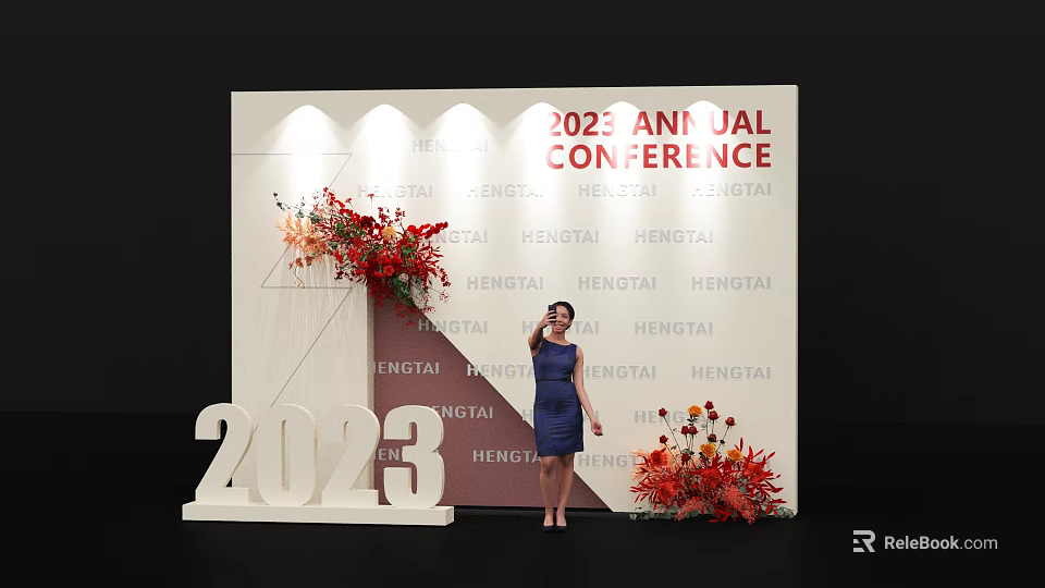 2023 Annual Conference HENGTAI Photo Spot With Backdrop Flower Decorations And 3D Numbers 3d model 