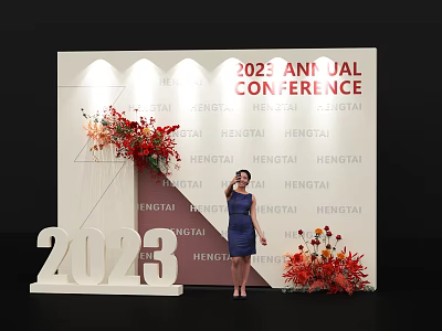 2023 Annual Conference HENGTAI Photo Spot With Backdrop Flower Decorations And 3D Numbers 3d model