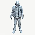 Hooded Man In Blue Vest Green Long Sleeve Shirt And Brown Pants With Multiple Pockets