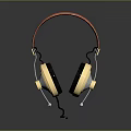 Stylish Wired Headphones With Red Headband Golden Ear Cups And Black Pads