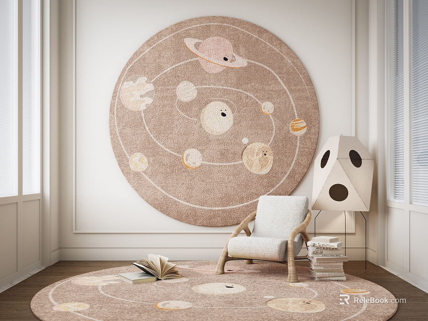 Space Themed Round Area Rugs In Cozy Room 3d model 