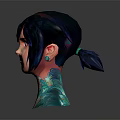 Game and Movie Character 3D Model With Dark Blue Hair Red Eyes Green Blue Patterns