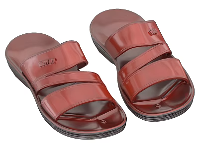 TIHOO Two Strap Red Leather Slippers With Black Sole Design 3d model