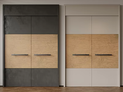 Modern Double Doors With Black White Wooden Panel Design For Contemporary Home Interior 3d model