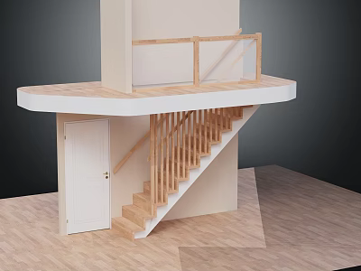 Modern Indoor Wooden Stairs With Handrail White Door Platform And Wooden Flooring 3d model