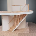 Modern Indoor Wooden Stairs With Handrail White Door Platform And Wooden Flooring