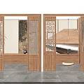Chinese Wooden Carved Partition Interior With Intricate Patterns And Decorative Plant