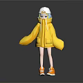 Cute 3D Cartoon Character Wearing Yellow Hoodie White Hat And Orange Shoes