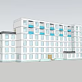 Modern White Multi story Building With Large Windows Against Blue Sky And White Clouds